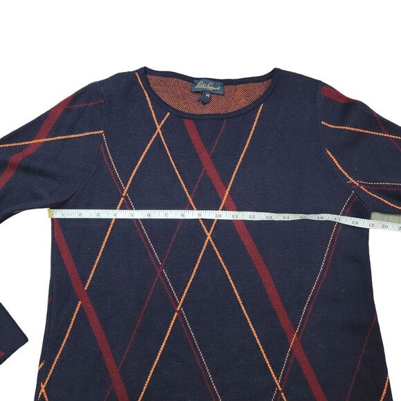 Luisa Spagnoli Pure New Wool Argyle Sweater M Navy/Red/Orange Made In Italy - Picture 6 of 8